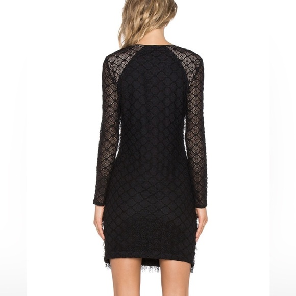 BCBG Maxazria Velma Black Dress Women's Size M Tiered Fringe Lace Long Sleeve - Picture 2 of 9